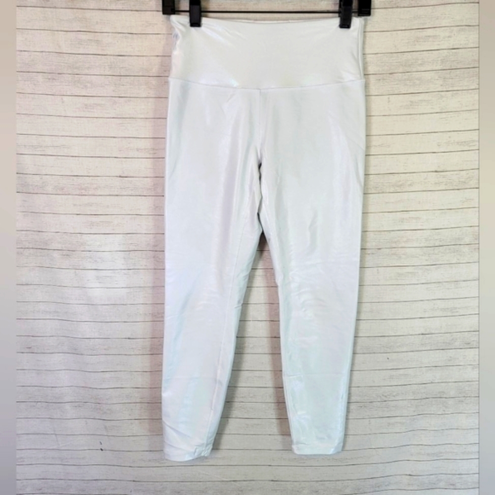 ZYIA IREDESCENT WHITE SPARKLE WHITE ANKLE LEGGINGS, SZ SMALL